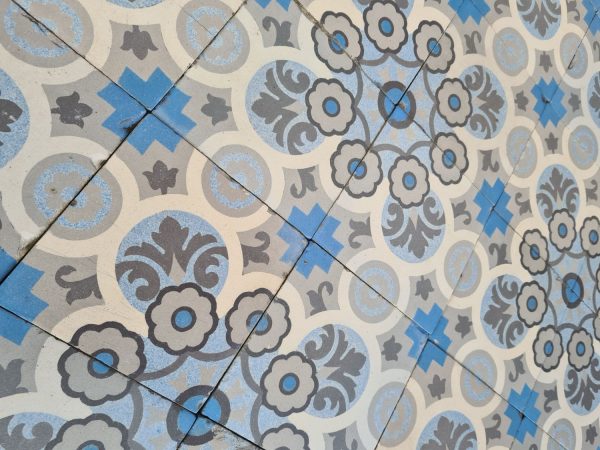 Reclaimed encaustic tiles with flower pattern