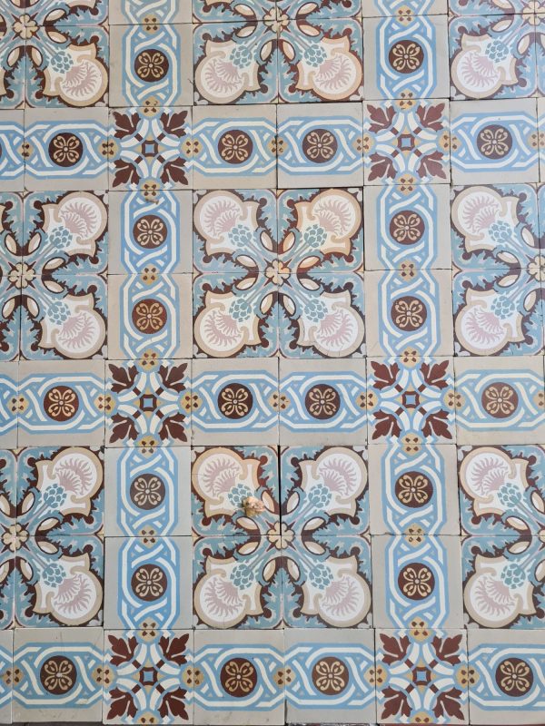 Reclaimed tiles with flower motif
