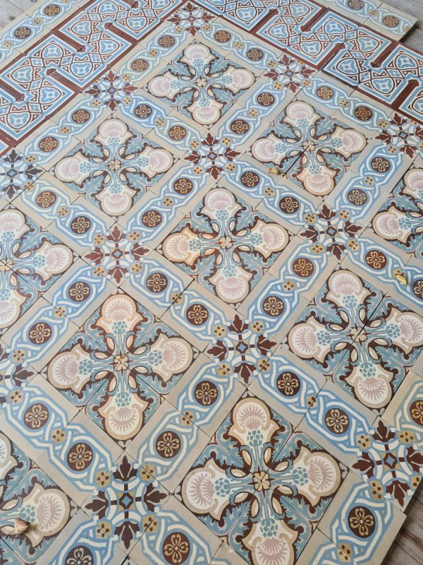 Reclaimed patterned tiles with flower motif