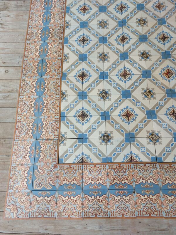 Antique encaustic tiles diamond pattern and double border