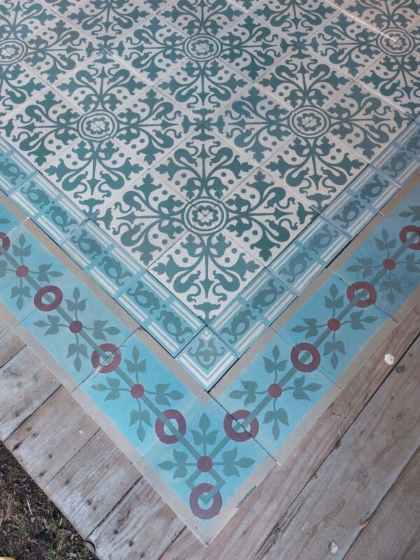 Old ceramic tiles with matching border tiles