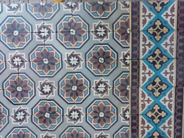 Antique encaustic reclaimed tiles with flower pattern (ca 1912)