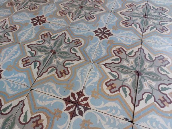 tique reclaimed tiles with art-nouveau pattern with dominant colors blue and green