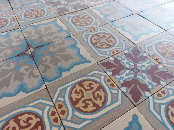 Antique French reclaimed encaustic tiles with flower motif