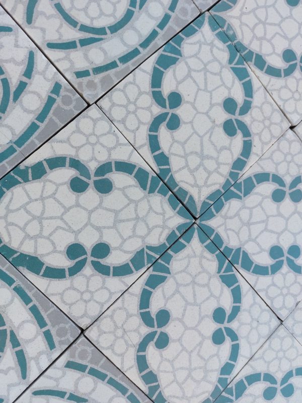 Antique reclaimed tiles in green and white