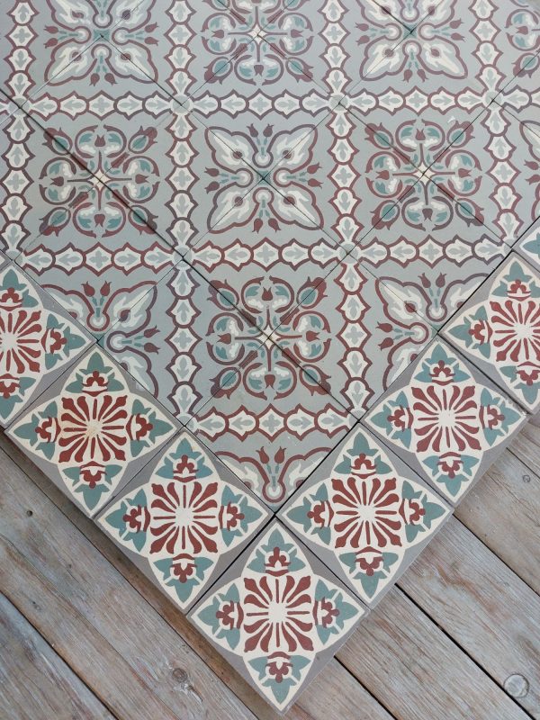 French reclaimed encaustic tiles with matching border tiles