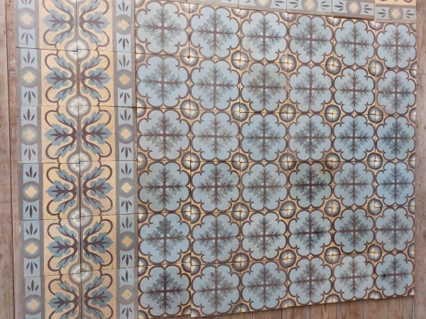 reclaimed encaustic Art-nouveau floor tiles with double border