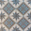 Reclaimed hand made tiles in a cool color palette with blue, white and gold as dominant colors