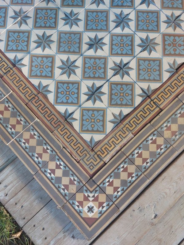 Antique reclaimed tiles with star pattern and original double border ca 1895