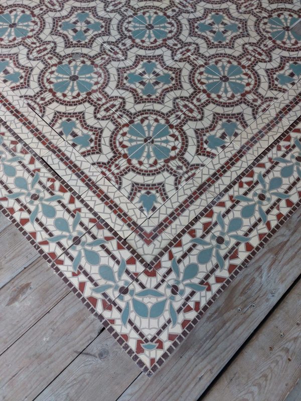 reclaimed encaustic mosaic floor tiles from the 1920’s with matching borders