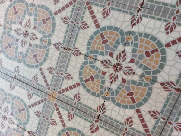 Old false mosaic tiles with four-tile pattern