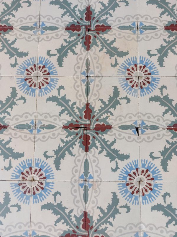Antique patterned tiles with flower motif