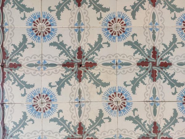Antique patterned tiles with flower motif