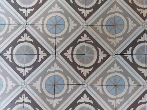 Antique reclaimed encaustic tiles with geometric pattern